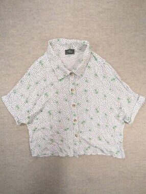 Milk & Honey Cropped Shirt Blouse Button Up Green Palm Trees Summer Casual XL